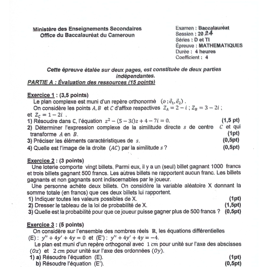 Bac TI 2024 - Maths