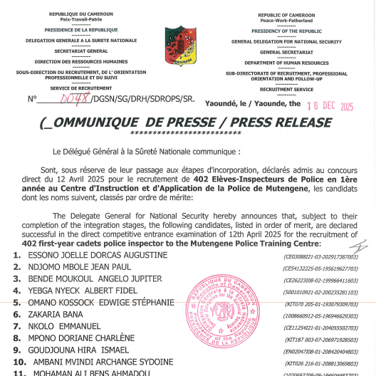 Resultat du concour 2025 élève inspecteur direct cameroun