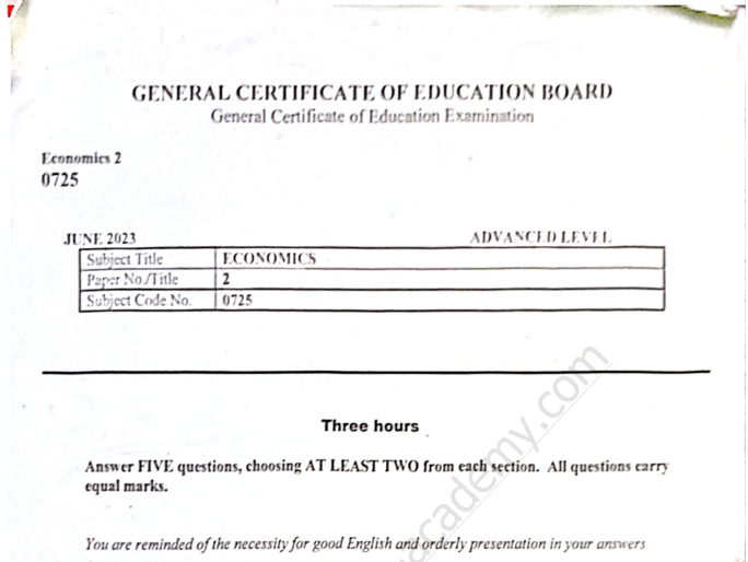 GCE Advanced Level Economics Paper 2 – June 2023