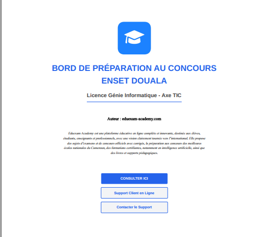 Bord de préparation ENSET de douala option licence tic