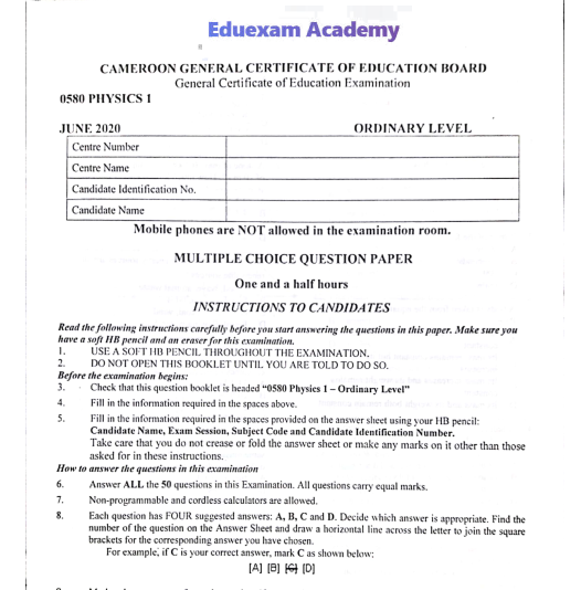 GCE ordinary level physics-1 2020