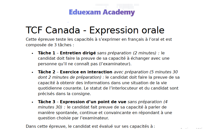 TCE Canada – Épreuve d’Expression Orale : Format, Tâches et Critères d’Évaluation