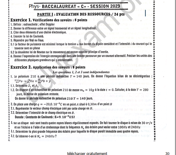 Bac C 2023 - Physique