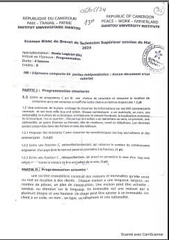 Epreuve de Programmation Bts Gl 2024 -Siantou 2024