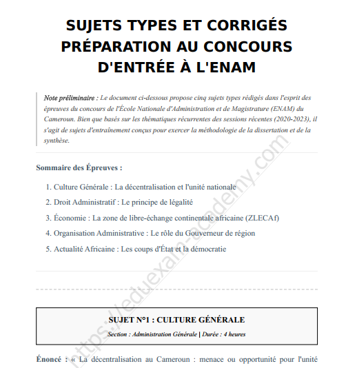 Sujets Types et Corrigés – Préparation au Concours d’Entrée à l’ENAM Cameroun