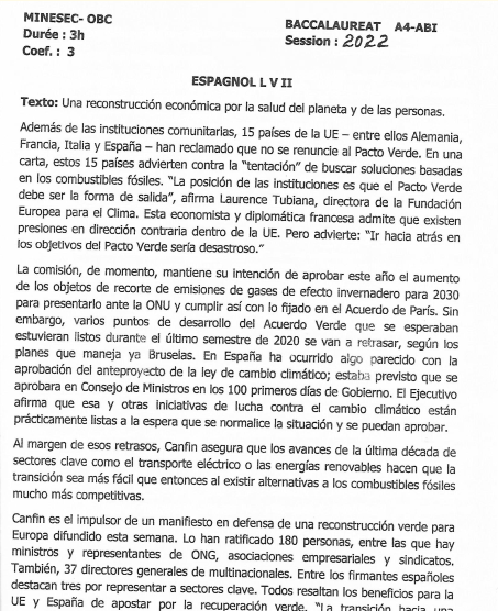 Bac A 2022 - Espagnol
