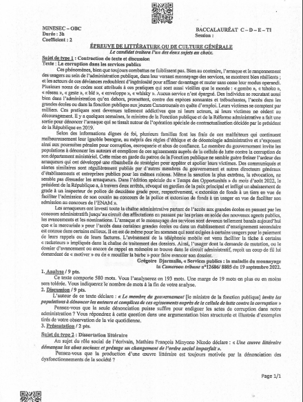 Bac  C, D, E, TI – Littérature ou Culture