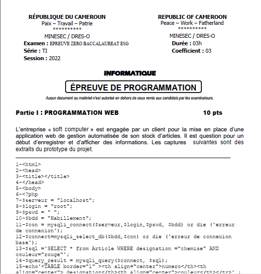 Bac Ti 2022 programmation épreuve Zéro