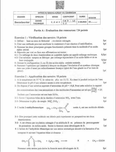 Bac C, D, E - 2025 – Chimie Théorique