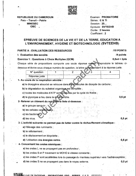Probatoire C 2025 - SVT