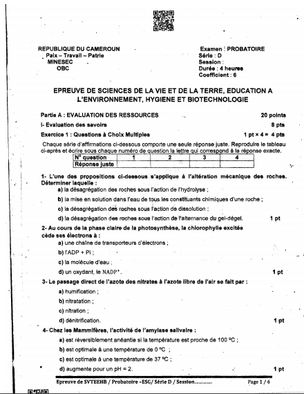 Probatoire D 2025 - SVT