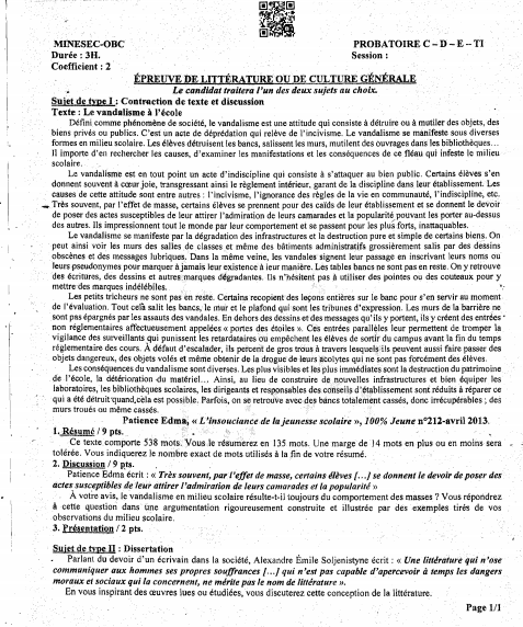 Probatoire C 2025 - LITTERATURE