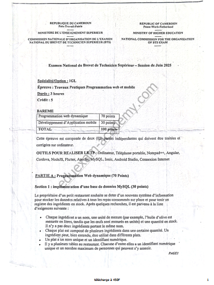 BTS Génie Logiciel 2025 pdf- épreuves complète