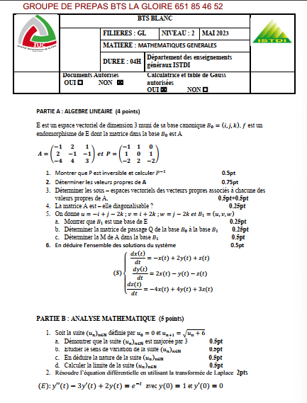 BTS Blanc mathématique - IUC